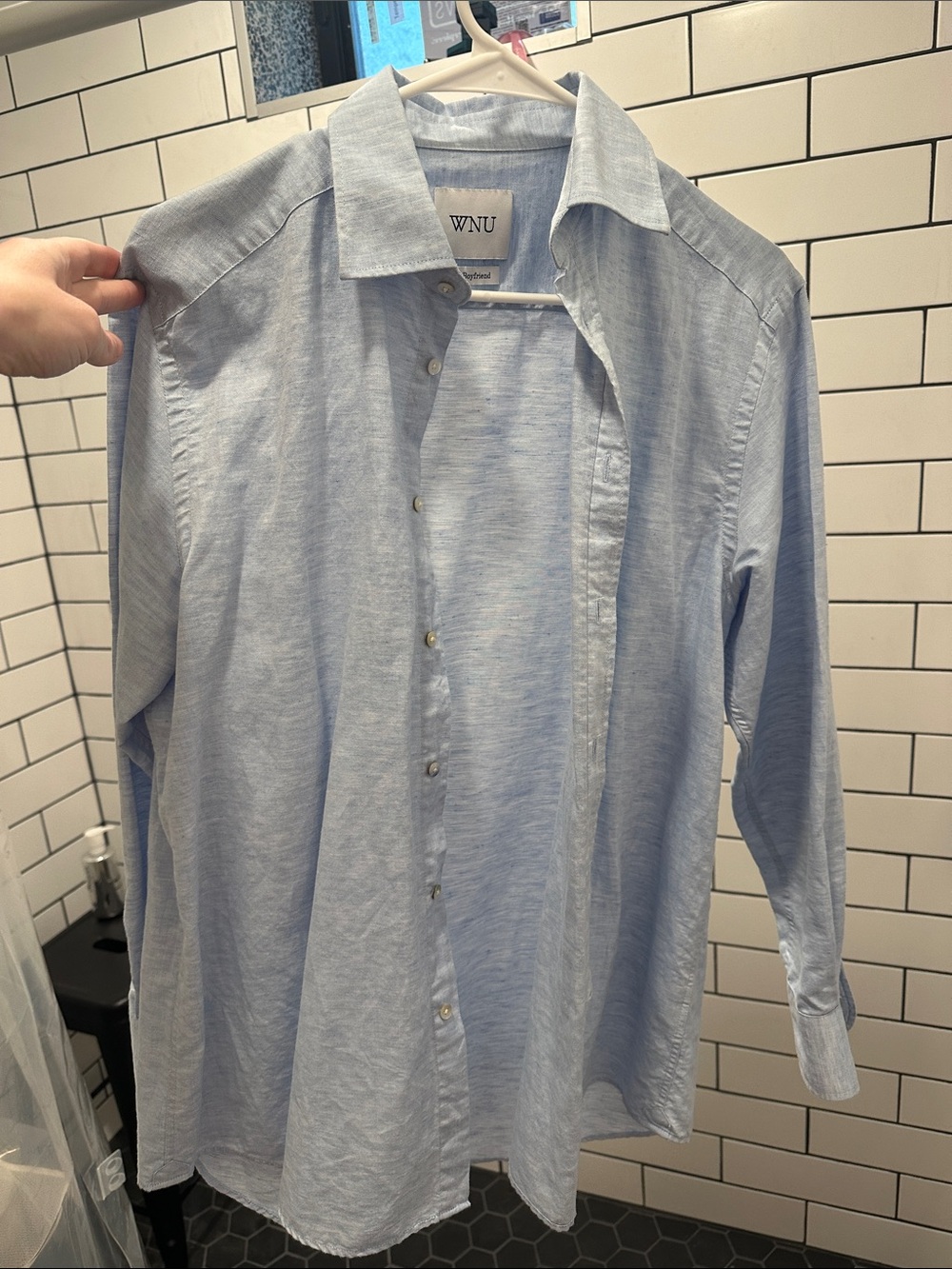 With Nothing Underneath Light Blue Cotton/Linen the Weekender